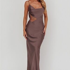 Selfie Leslie- Emmerson Cut-Out Cowl Neck Dress Warm Grey